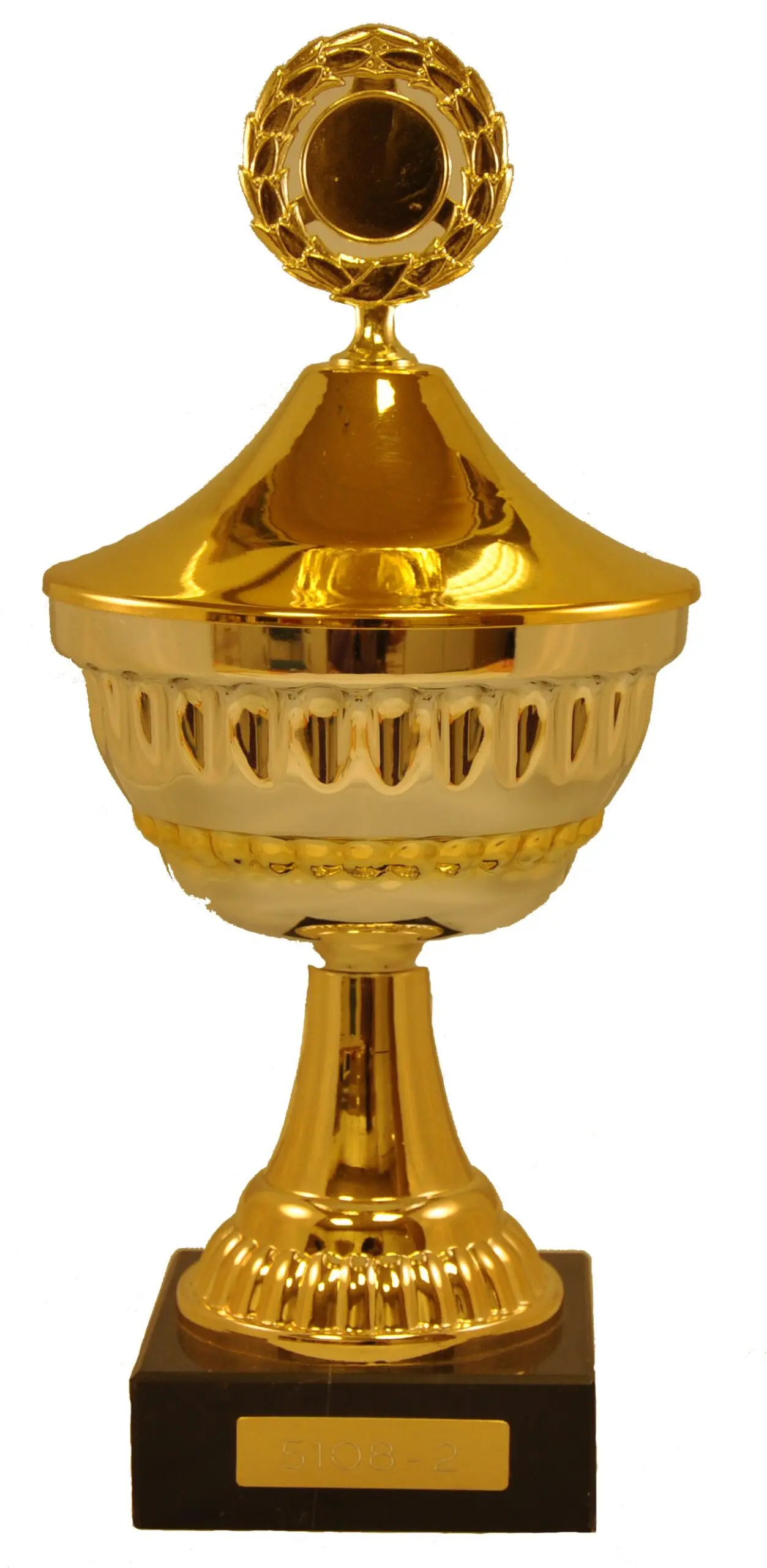 Guld/silverpokal med lock på marmorsockel