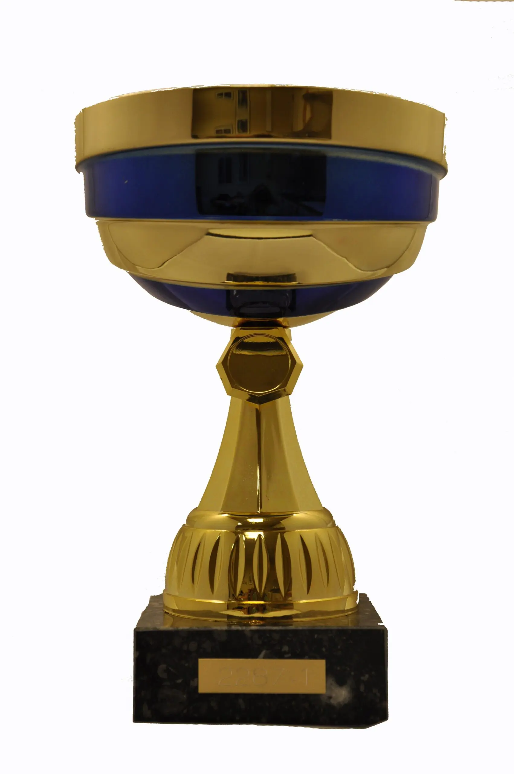 Guldpokal med blå rand utan lock