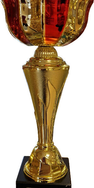 5504, Guld/röd pokal utan lock på marmorsockel