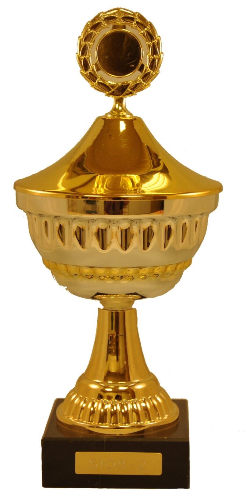 Guld/silverpokal med lock på marmorsockel